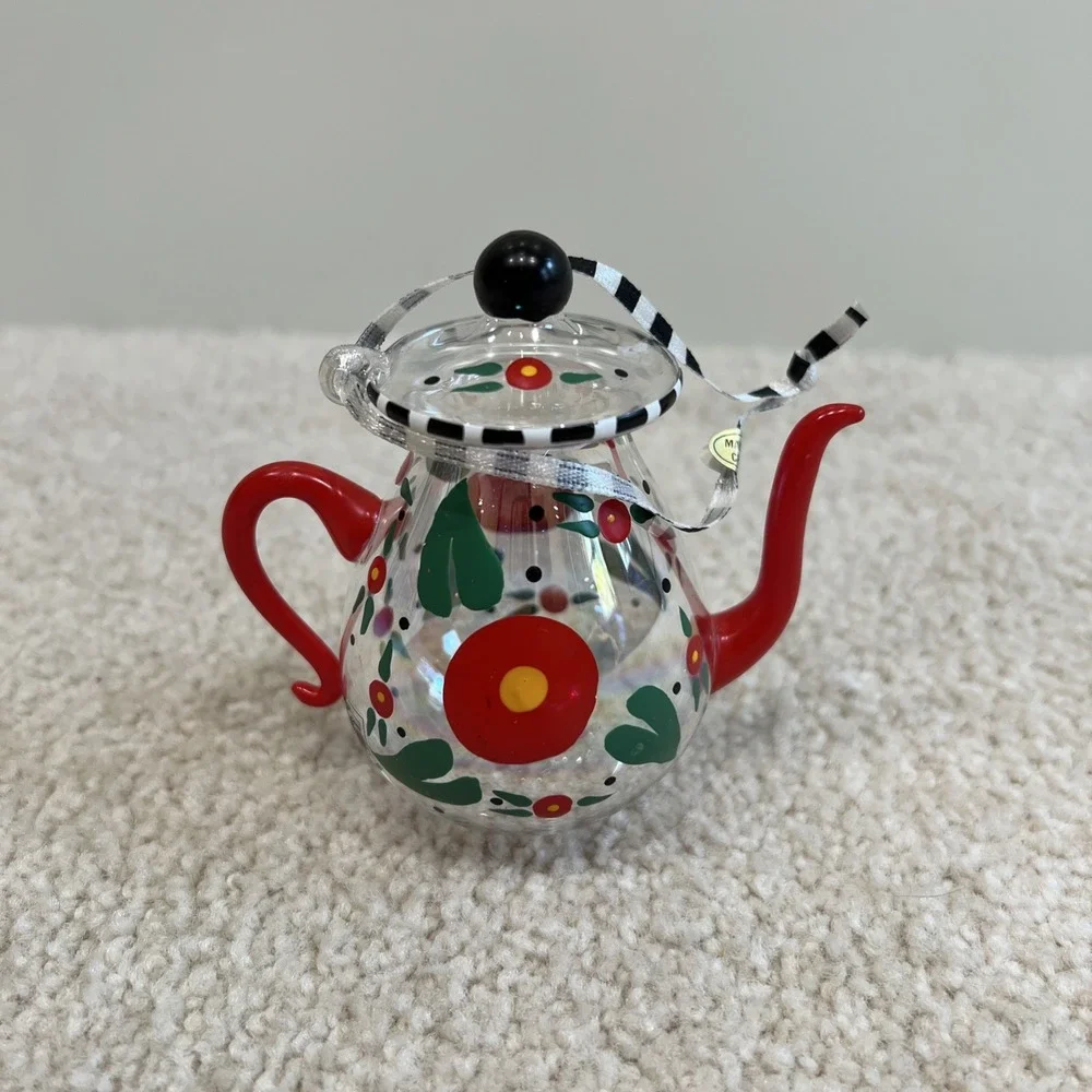 Mary Engelbreit Kurt Adler  Blown Glass Tea Pot‎ Christmas Ornament Cottagecore
